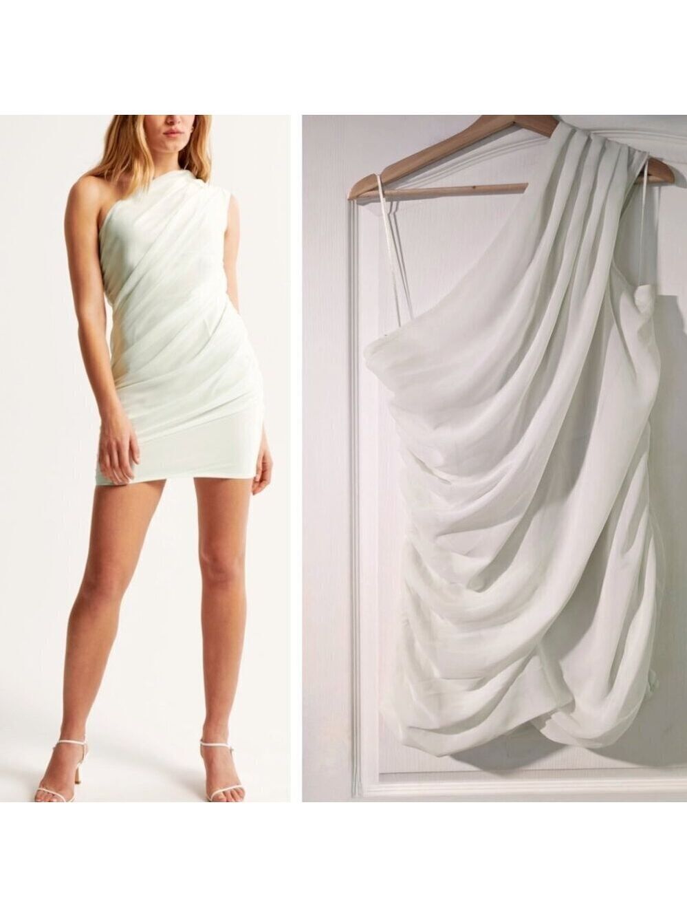 NWT Abercrombie & Fitch | One-Shoulder Chiffon Mini Dress In Light Green